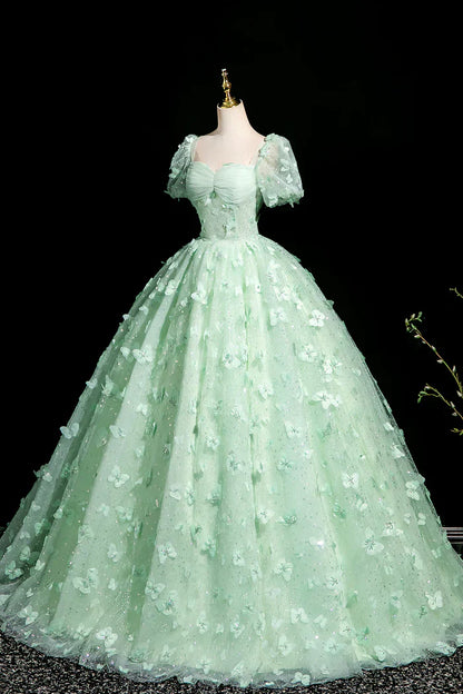 A-Line Tulle Beaded Sequin Long Prom Dress, Beautiful 3D Butterfly Evening Dress HZ1024