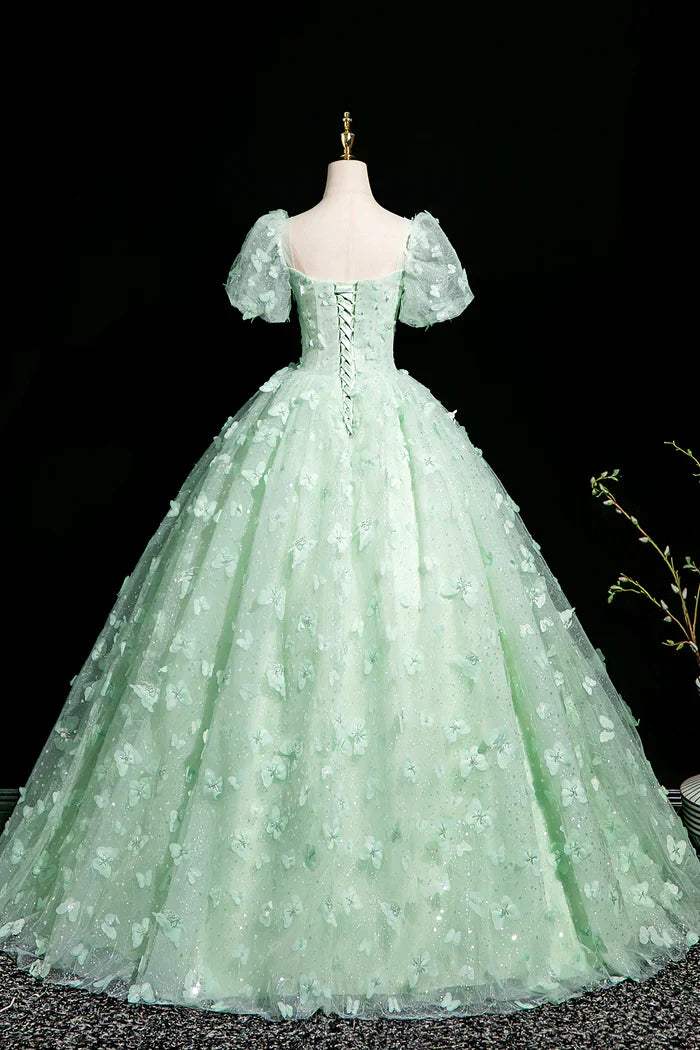 A-Line Tulle Beaded Sequin Long Prom Dress, Beautiful 3D Butterfly Evening Dress HZ1024