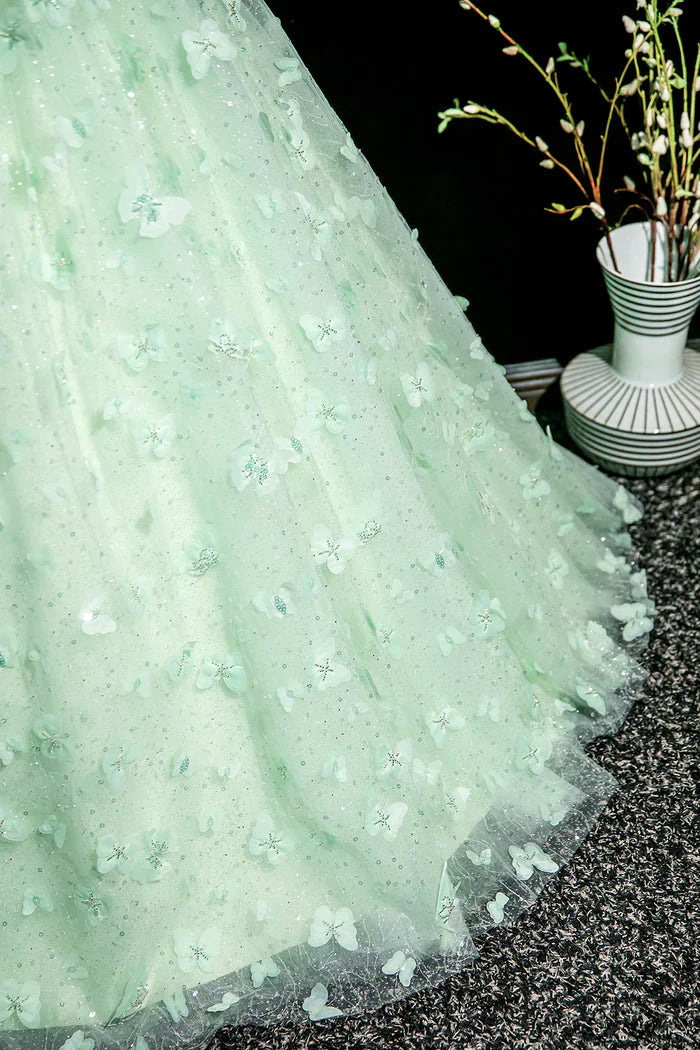A-Line Tulle Beaded Sequin Long Prom Dress, Beautiful 3D Butterfly Evening Dress HZ1024