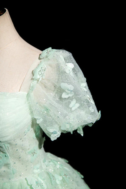 A-Line Tulle Beaded Sequin Long Prom Dress, Beautiful 3D Butterfly Evening Dress HZ1024