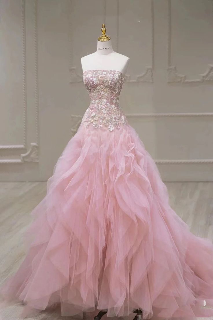 Mermaid Strapless Tulle Sequined Long Prom Dress, Sweet Embroidered Applique Wedding Dress HZ1024