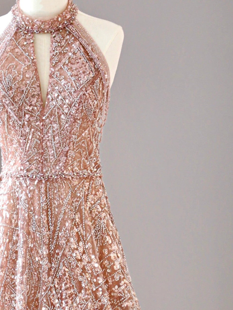 Halter Neck Sequined Tulle Long Prom Dress, Formal Evening Dress HZ1024