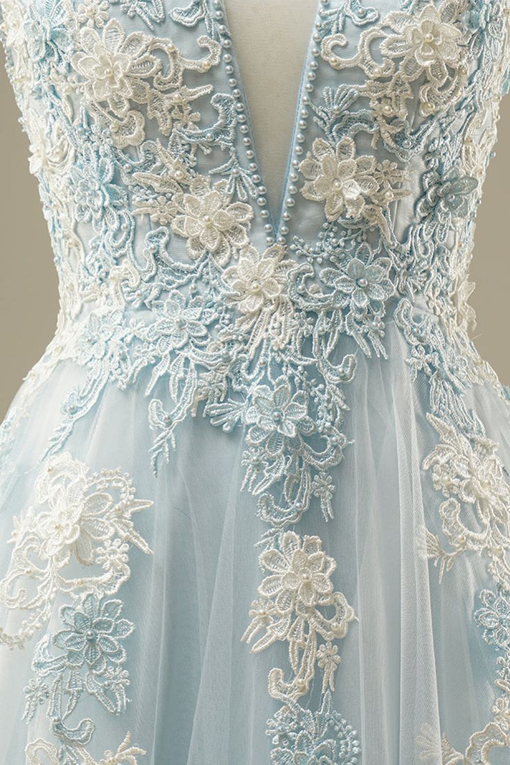Blue A-Line Spaghetti Strap Tulle Beading Long Prom Dress Sweet Embroidery Applique Evening Dress for Graduation HZ1024
