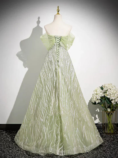 A-Line Off the Shoulder Glittering Tulle Sequins Long Prom Dress Sweet 16 Dress HZ1024