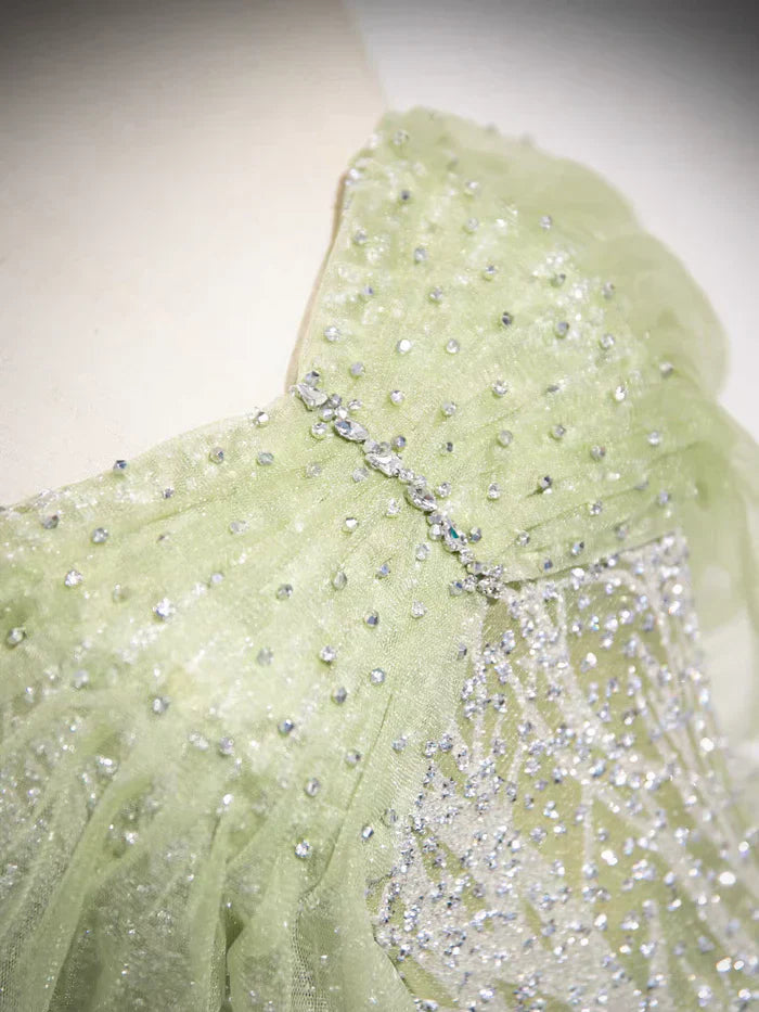A-Line Off the Shoulder Glittering Tulle Sequins Long Prom Dress Sweet 16 Dress HZ1024