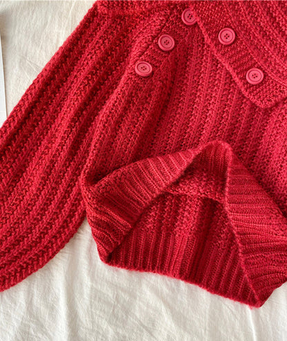 Cute V Neck Long Sleeve Sweater HZ1024