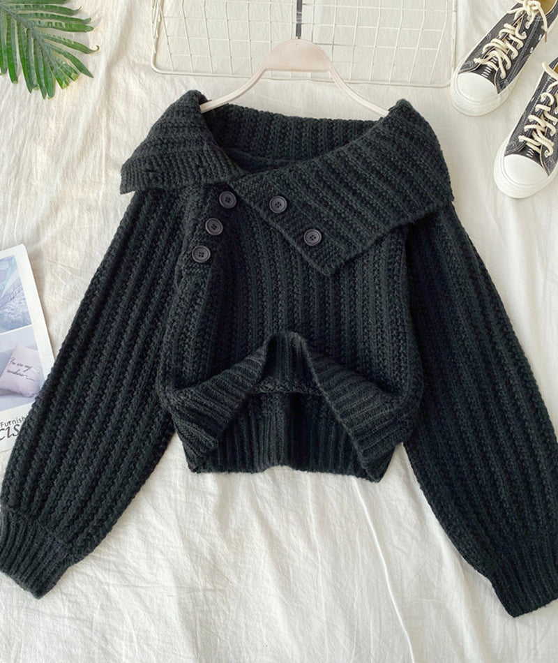 Cute V Neck Long Sleeve Sweater HZ1024