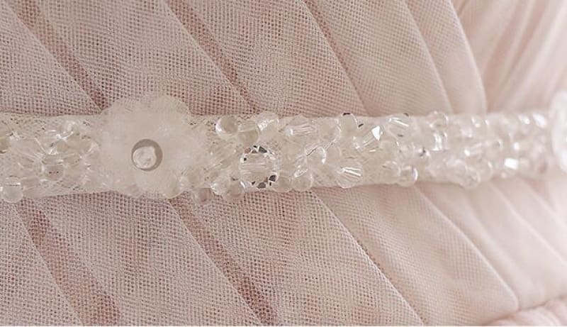 A Line Spaghetti Strap Tulle Beaded Long Prom Dress Sweet Applique Wedding Dress HZ1024