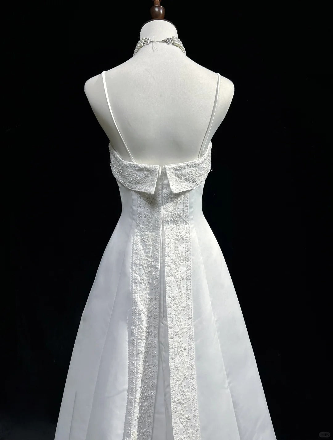 Spaghetti Strap Beaded Satin Long Prom Dress White Wedding Dress Graduation Prom Dress HZ1024