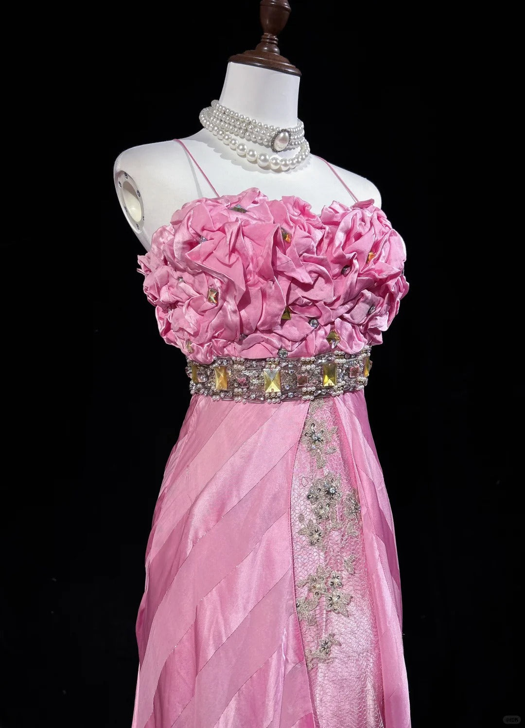 Pink Mermaid Spaghetti Straps Satin Beaded Long Prom Dress Beautiful Bridalmaid Dress Birthday Dress ED01632