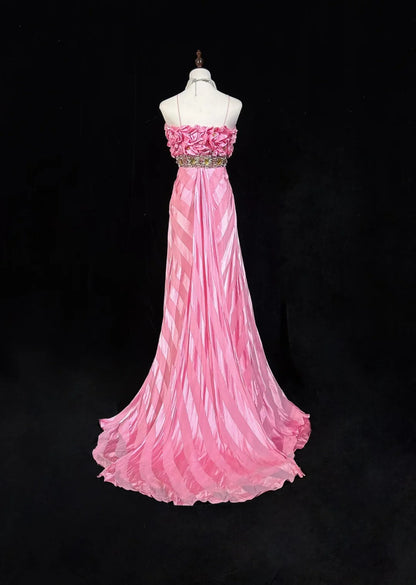 Pink Mermaid Spaghetti Straps Satin Beaded Long Prom Dress Beautiful Bridalmaid Dress Birthday Dress ED01632
