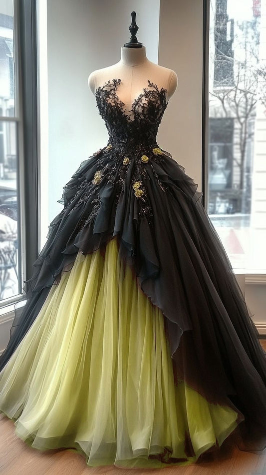 Sweetheart Neck Beaded Tulle Long Prom Dress for Quinceanera Lace Applique Wedding Dress HZ1024
