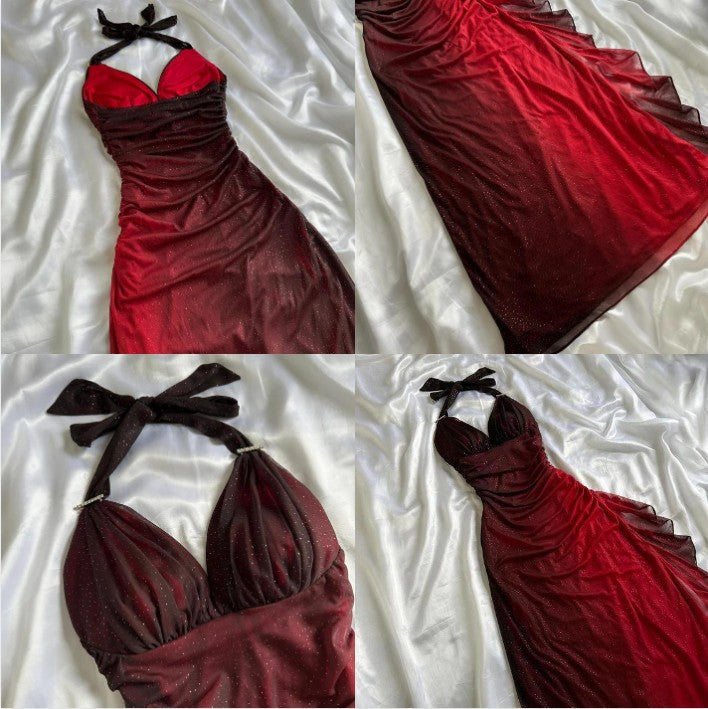 Shiny __hiffon Halter Sheath Prom Dress for Party&Birthday Elegant Dark Teal  Evening Gowns ED01643