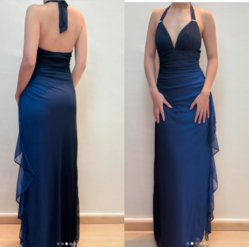 Shiny __hiffon Halter Sheath Prom Dress for Party&Birthday Elegant Dark Teal  Evening Gowns ED01643