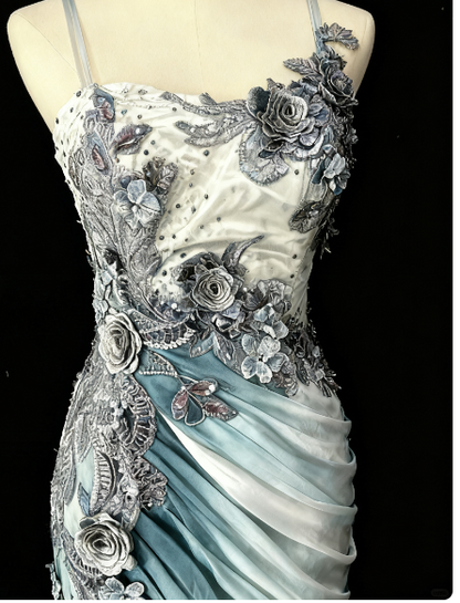 Elegant Chiffon Mermaid Spaghetti Strap Sequined Applique Long Prom Dresses__ Formal Evening Dresses  ED01646