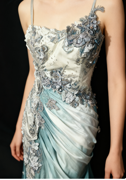 Elegant Chiffon Mermaid Spaghetti Strap Sequined Applique Long Prom Dresses__ Formal Evening Dresses  ED01646