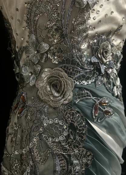 Elegant Chiffon Mermaid Spaghetti Strap Sequined Applique Long Prom Dresses__ Formal Evening Dresses  ED01646