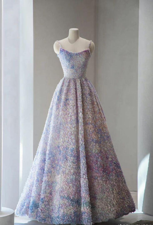 Spaghetti Strap Tulle Applique Long Prom Dress Adult Ceremony Birthday Dress HZ1024