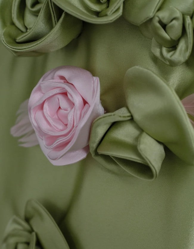 Beautiful Green A-Line Strapless Satin Applique Long Prom Dress Cute Birthday Dress Formal Evening Dress ED01655