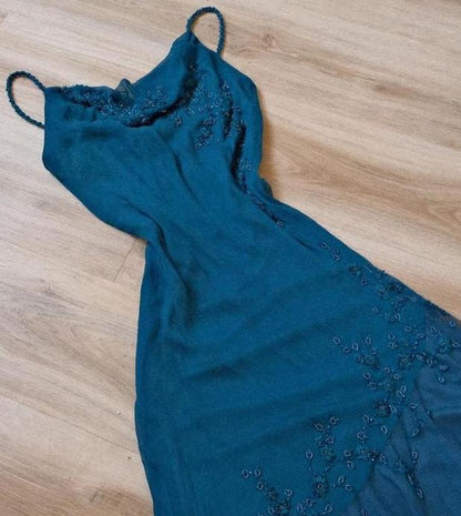 Spaghetti Strap Chiffon Beaded Appliqu¨¦ Long Prom Dress Evening Dress HZ1024