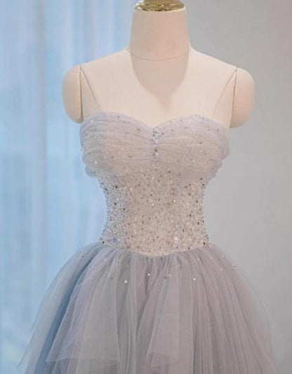 Sweetheart Neck Sequined Tulle Long Prom Dress Birthday Dress Graduation Prom Dress HZ1024