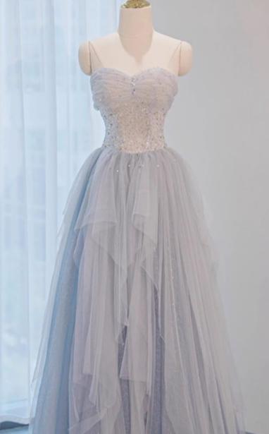 Sweetheart Neck Sequined Tulle Long Prom Dress Birthday Dress Graduation Prom Dress HZ1024