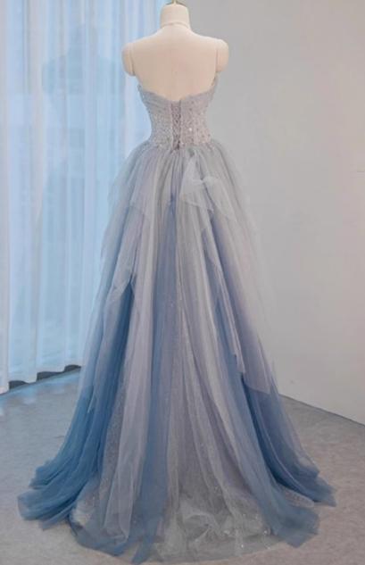 Sweetheart Neck Sequined Tulle Long Prom Dress Birthday Dress Graduation Prom Dress HZ1024