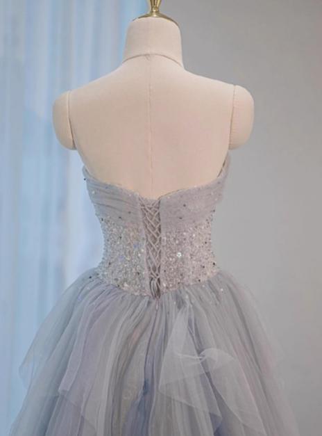 Sweetheart Neck Sequined Tulle Long Prom Dress Birthday Dress Graduation Prom Dress HZ1024