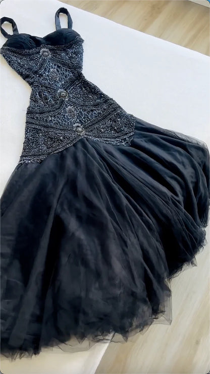 Vintage Yellow Mermaid Tulle Chiffon Long Prom Dress Pretty Birthday Dress ED01679