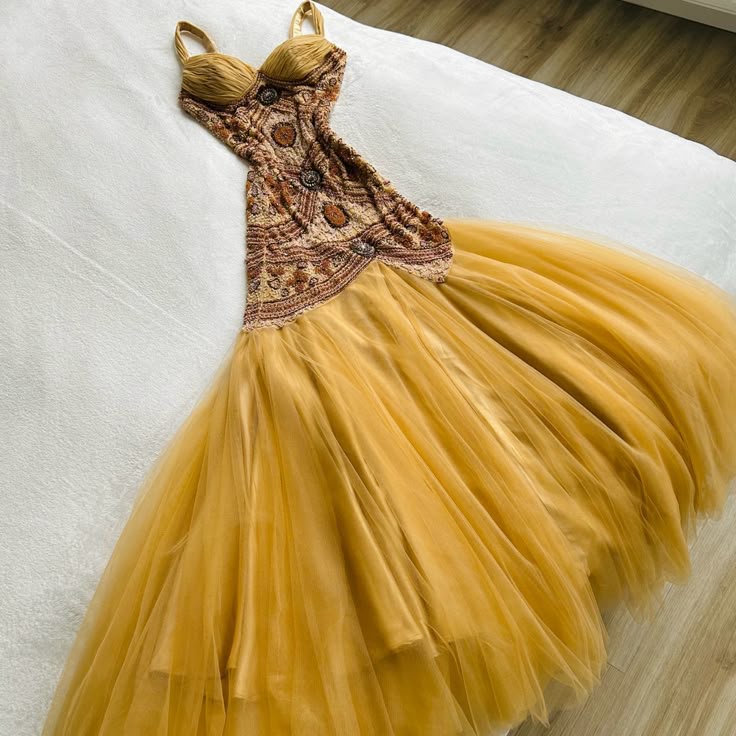 Yellow Mermaid Tulle Chiffon Long Prom Dress Pretty Birthday Dress HZ1024