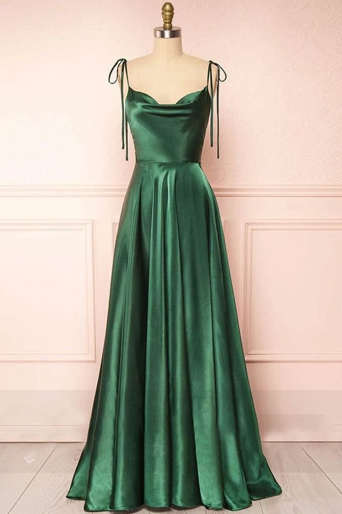 Strap A-Line Satin Simple Long Prom Dress Bridesmaid Dress HZ1024