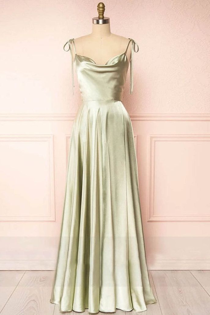 Strap A-Line Satin Simple Long Prom Dress Bridesmaid Dress HZ1024
