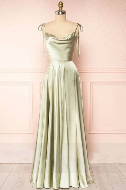 Strap A-Line Satin Simple Long Prom Dress Bridesmaid Dress HZ1024