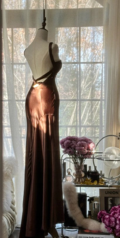 Chocolate Mermaid Sweetheart Neck Satin Long Prom Dress Elegant Evening Gown HZ1024