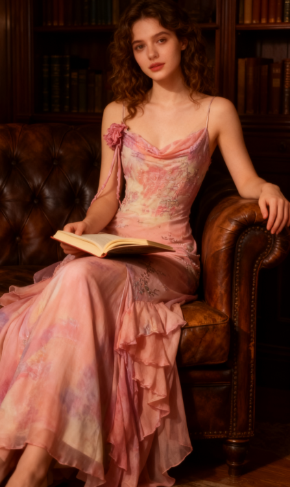 Vintage Pink Spaghetti Strap Mermaid Party Dresses  Fairytale Chiffon Beaded Long Prom Dresses  ED01690