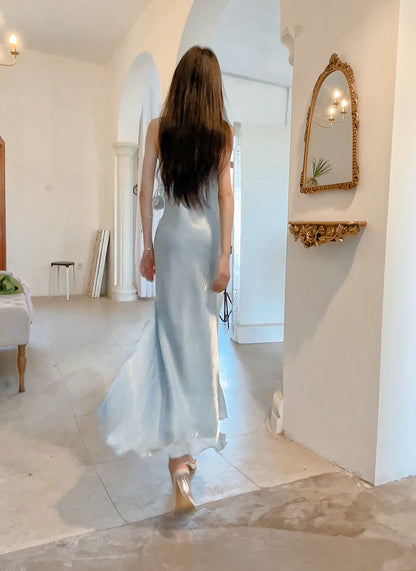 Blue Bodycon Dress Spaghetti Strap Chiffon Long Prom Dress Graduation Prom Dress HZ1024