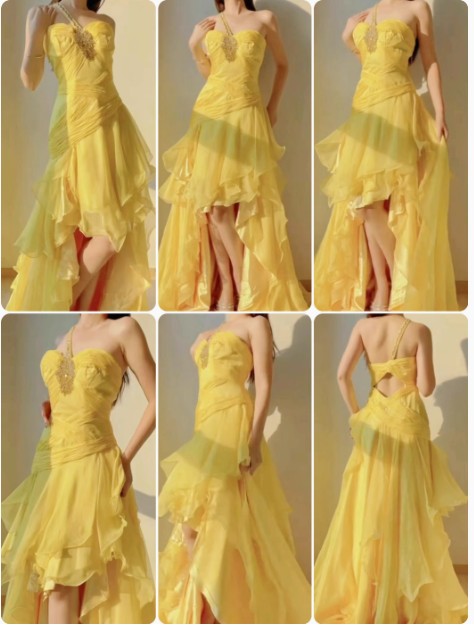 A-Line One Shoulder Chiffon Long Prom Dress Sweet Layered Birthday Dress HZ1024