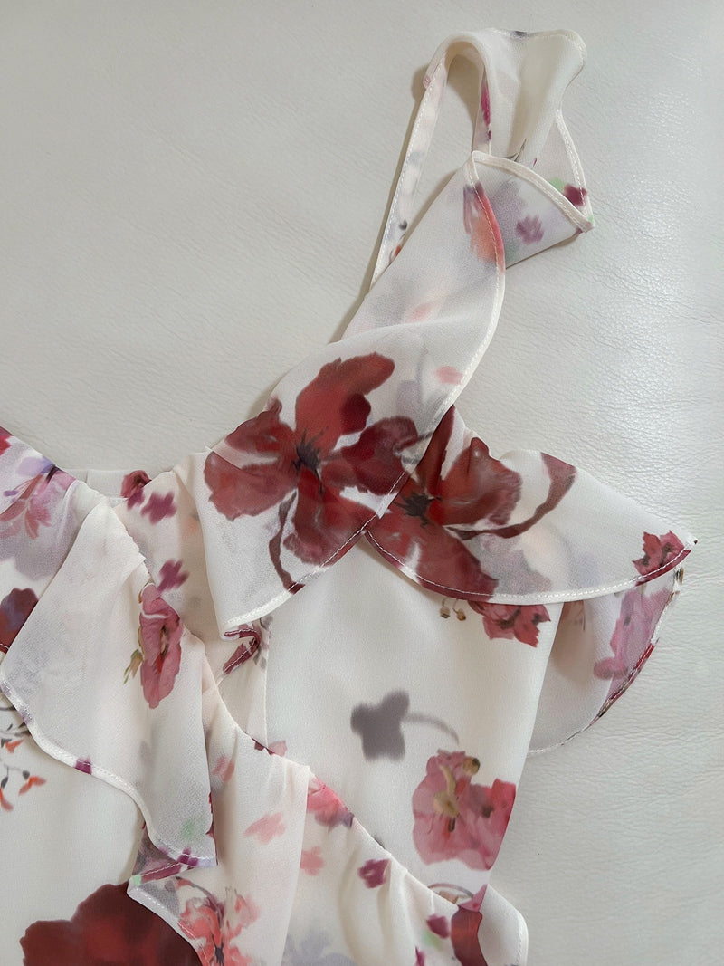 French ruffled halter dress with floral print ED01707