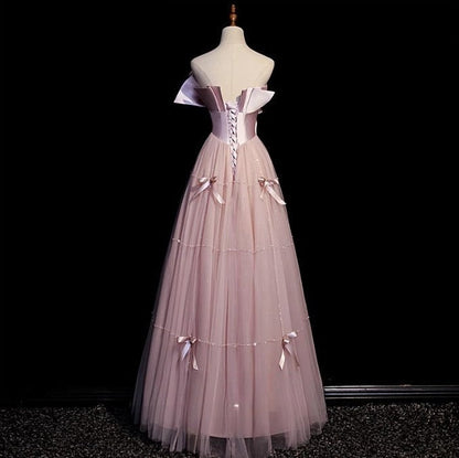 A-Line Strapless Satin Tulle Long Prom Dress Graduation Prom Birthday Dress HZ1024