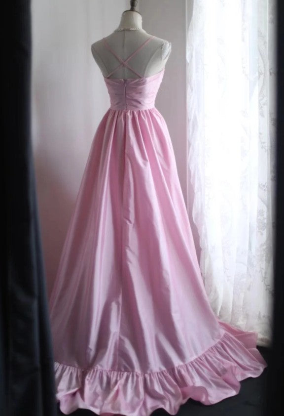 A-Line Spaghetti Strap Satin Long Bridesmaid Dress Birthday Quinceanera Dress Prom Dress ED01712