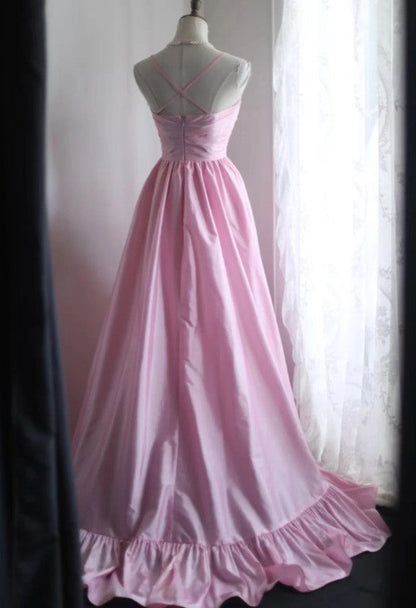 A-Line Spaghetti Strap Satin Long Bridesmaid Dress Birthday Quinceanera Dress Prom Dress ED01712