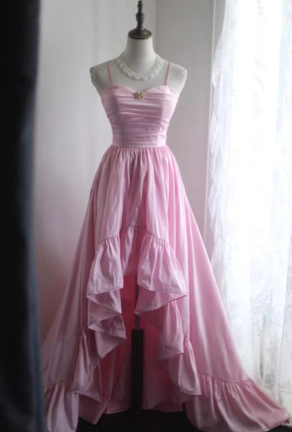 A-Line Spaghetti Strap Satin Long Bridesmaid Dress Birthday Quinceanera Dress Prom Dress ED01712