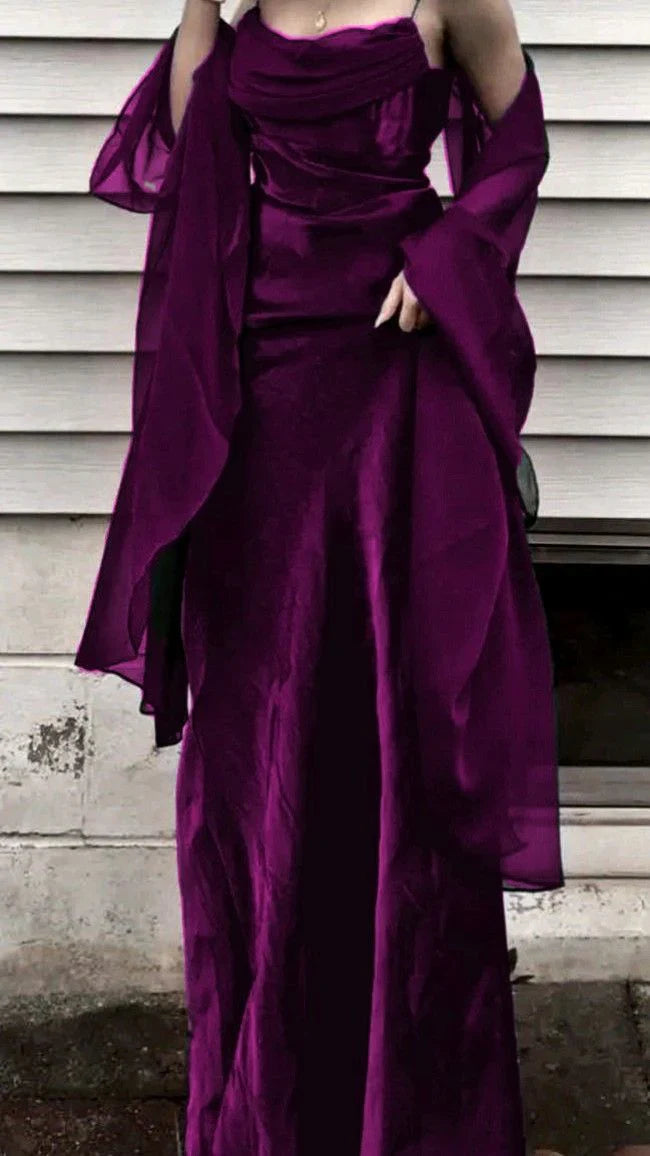 __Vintage Dark Green Prom Dress Spaghetti Strap Chiffon Evening Gown with Shawl ED01713