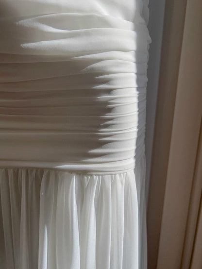 White Bodycon Dress Strapless Chiffon Long Prom Dress Simple Evening Dress ED01714