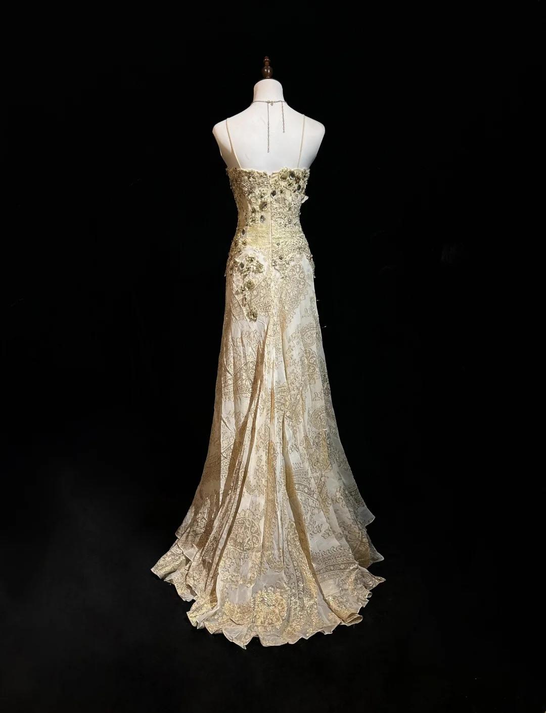 A-Line Spaghetti Strap Satin Lace Long Prom Dress with Beaded Appliques HZ1024
