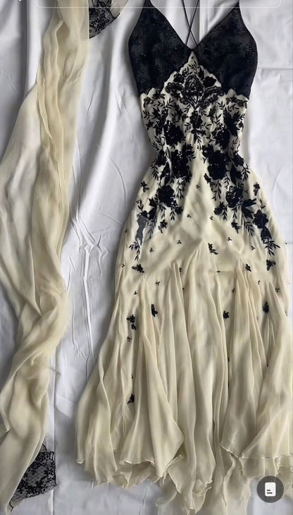 Mermaid Spaghetti Strap Chiffon Applique Long Prom Dresses Temperament Party Dresses ED01723