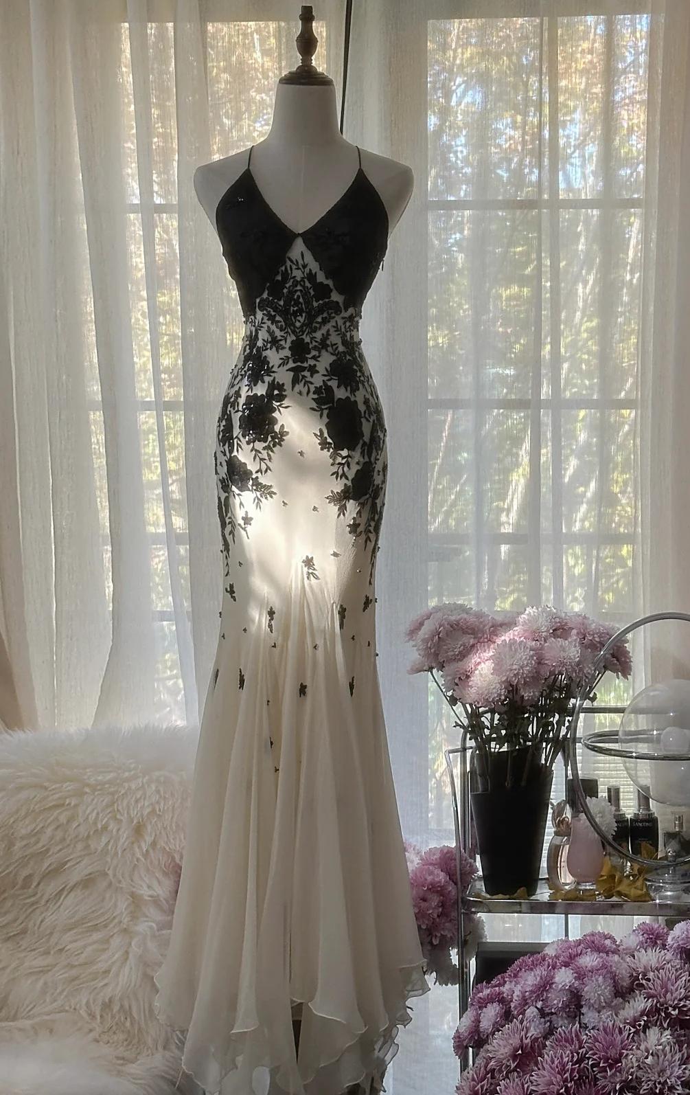 Mermaid Spaghetti Strap Chiffon Applique Long Prom Dresses Temperament Party Dresses ED01723