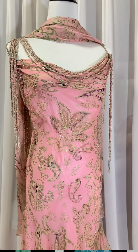 __ Fairytale Pink Spaghetti Straps Mermaid Evening Gowns Vintage Elegant Beaded Silk Long Prom Dress Guest Dresses  ED01724