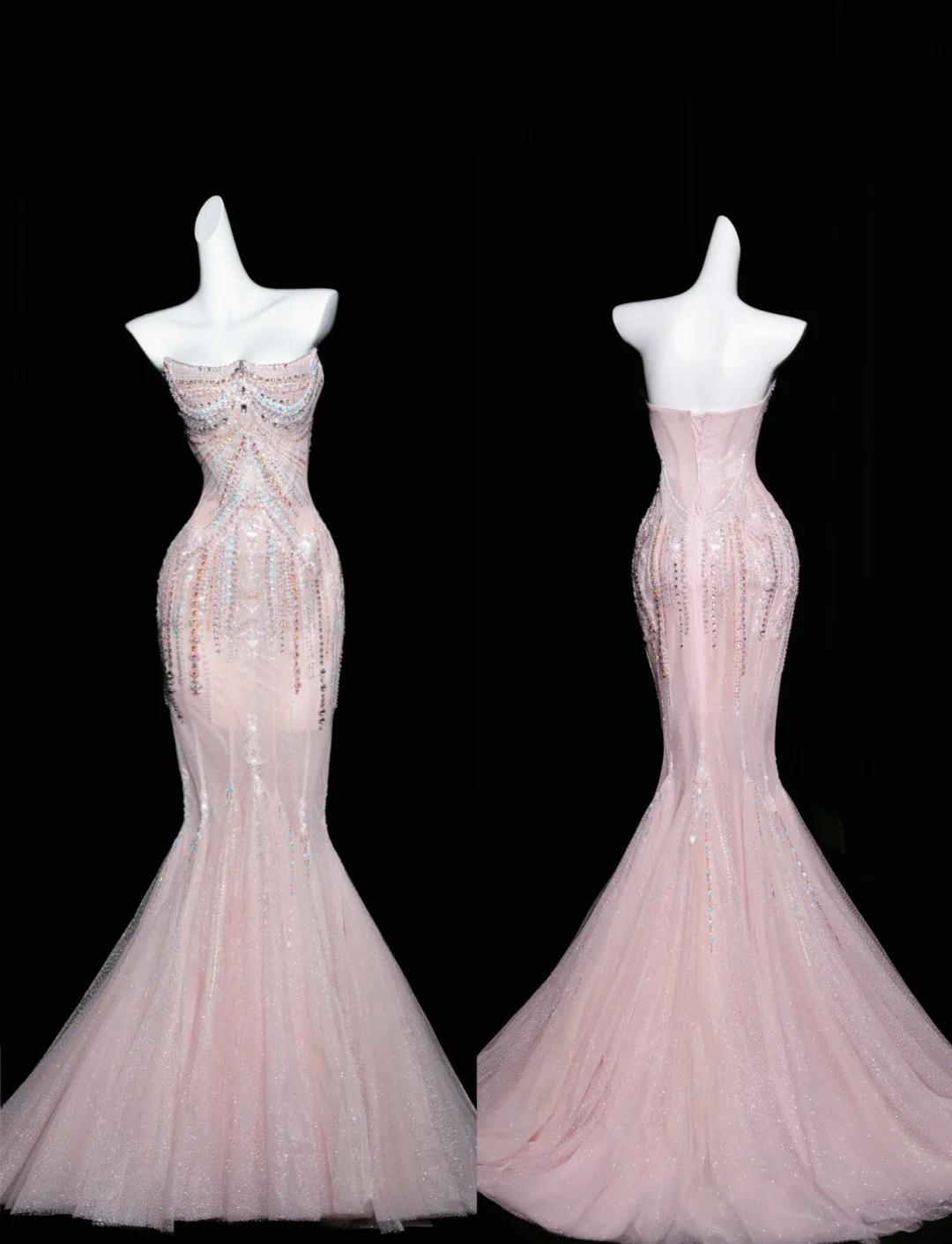 Mermaid Strapless Tulle Diamond Long Prom Dress Sweet Wedding Dress Formal Dress HZ1024