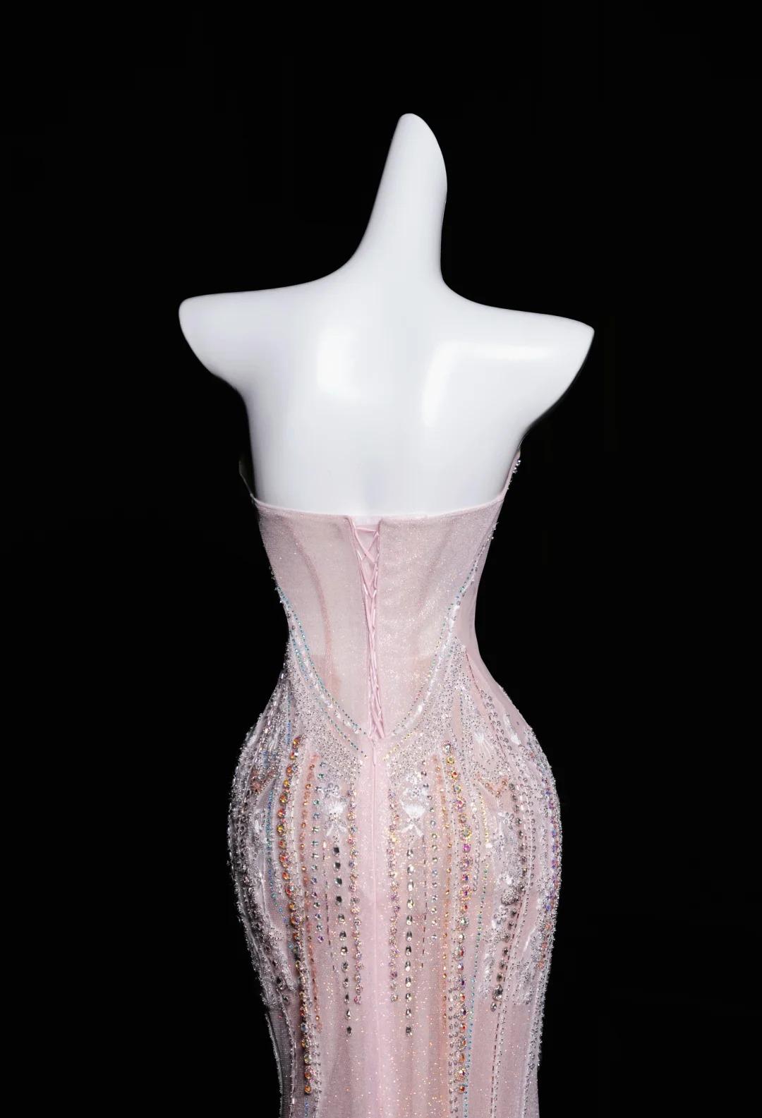 Mermaid Strapless Tulle Diamond Long Prom Dress Sweet Wedding Dress Formal Dress HZ1024